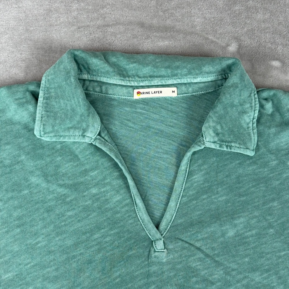 Marine Layer Cropped Polo Shirt Womens Medium Green Stretch Soft Cotton New NWOT - Picture 2 of 5